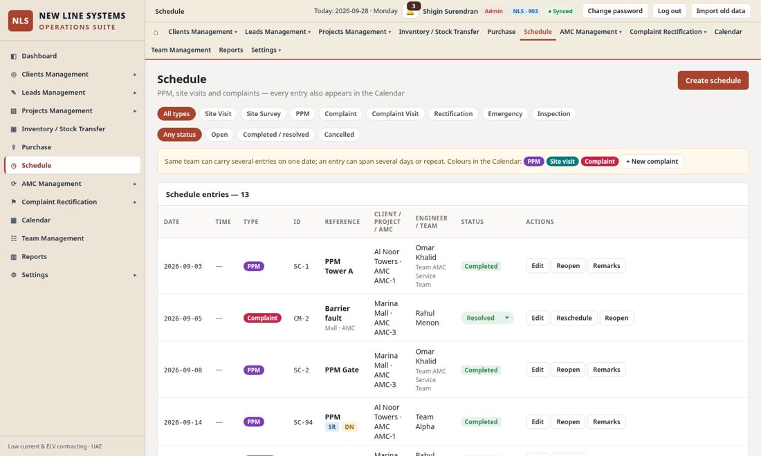 The Schedule list.